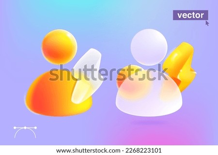 Person user icon in glassmorphism style. 3D avatar made of matte glass and lightnings. Transparent glass with blur effect. Vector emblem for social presentation, UI screen, business banner, app design