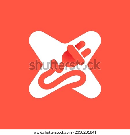 Letter X with electrical plug logo. Negative space technology icon. Power energy brand concept. Vector typeface for electric vehicle identity, eco-friendly hybrid cars, charging point and accessories.