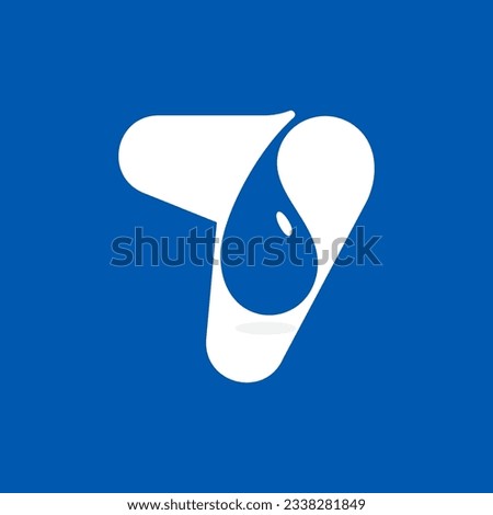 7 logo. Number seven with blue water dew drops. Negative space icon. Spring water emblem. Vector template for pure drink company, swimming posters, waste recycling identity, fight against drought adv.