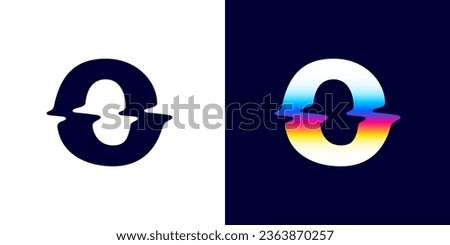 O letter logo with color glitch. Neon double exposure style. Multicolor gradient sign with hologram and illusion effect. Glowing color shift vector icon for nightlife labels, game screens, vibrant adv