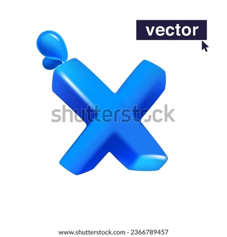 Letter X logo 3D render in cartoon cubic style made of blue clear water and dew drops. Eco-friendly vector illustration. Impossible isometric shapes. Perfect for nature banner, healthy filter labels.