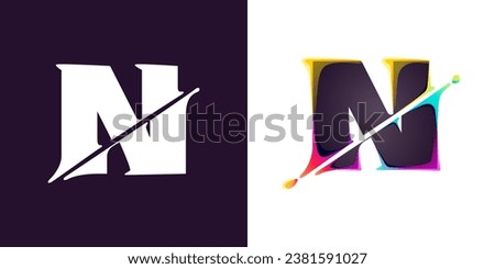 N letter logo letter with cyber distortion, color shift effect. Double exposure font. Neon glitch illusion icon. Colorful type for futuristic tech heading, music poster, vibrant sale banner.
