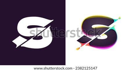 S letter logo letter with cyber distortion, color shift effect. Double exposure font. Neon glitch illusion icon. Colorful type for futuristic tech heading, music poster, vibrant sale banner.