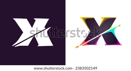 X letter logo letter with cyber distortion, color shift effect. Double exposure font. Neon glitch illusion icon. Colorful type for futuristic tech heading, music poster, vibrant sale banner.