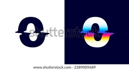 0 logo. Number zero with color glitch. Neon double exposure style. Multicolor gradient sign with hologram and illusion effect. Glowing color shift vector icon for nightlife labels, game screens.