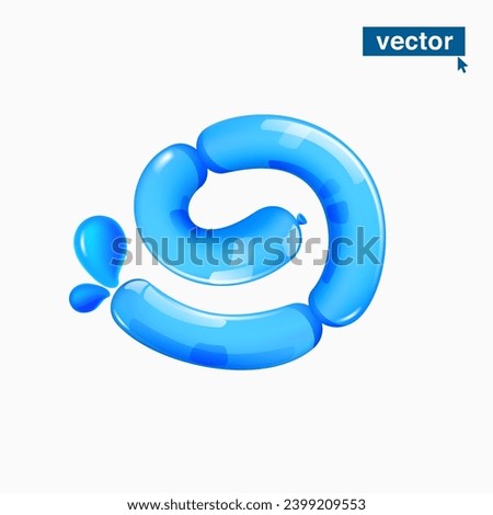 9 logo. Number nine made of blue clear water and dew drops. Eco-friendly realistic 3D twisted balloons. Vector elements in plastic cartoon style. Perfect for pure nature banner, healthy filter labels