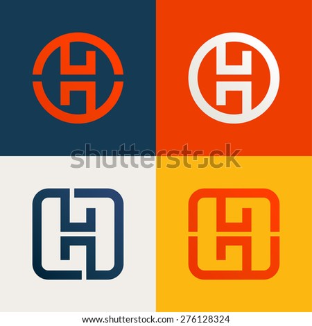 H letter line logo set, design template elements
