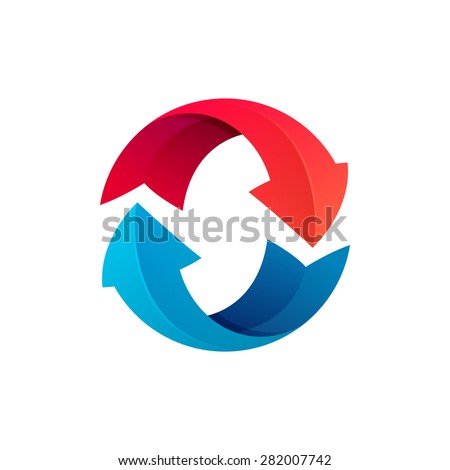 Recycle symbol or sign of arrow refresh, reload, rotation, packaging, loop sphere logo.
Vector illustration design elements.