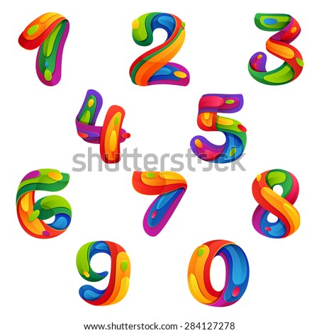 Numbers set in volume splash style, vector design template elements