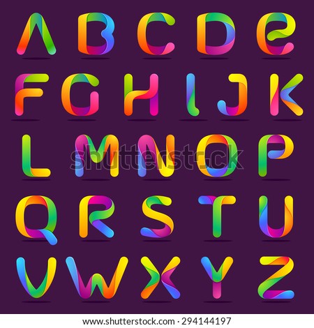 Fun english alphabet one line colorful letters set. Font style, vector design template elements for your application or company.