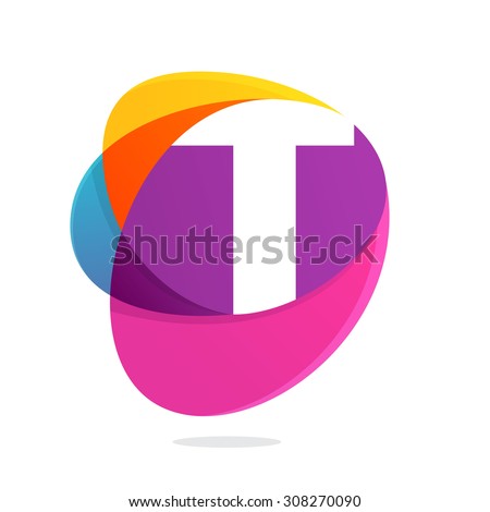 T letter with ellipses intersection logo. Abstract trendy multicolored vector design template elements for your application or corporate identity.