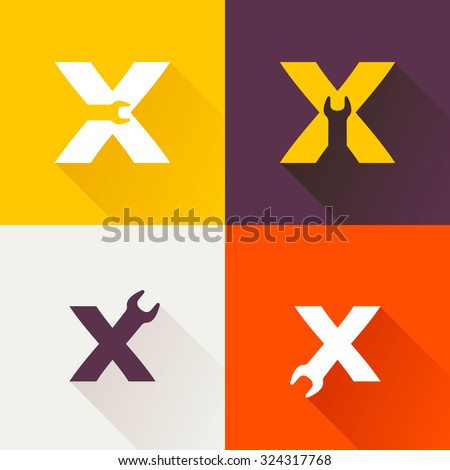X letter with wrench logo set. Vector repair design template elements for your application or corporate identity.