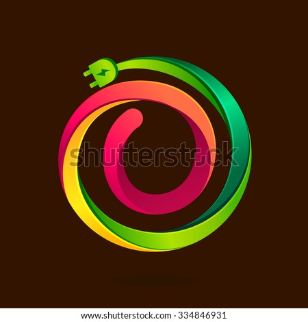 O letter with wire plug icon. Vector design template elements for your application or corporate identity.