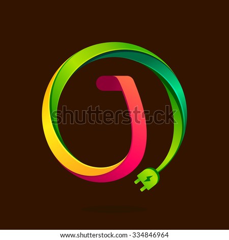 J letter with wire plug icon. Vector design template elements for your application or corporate identity.