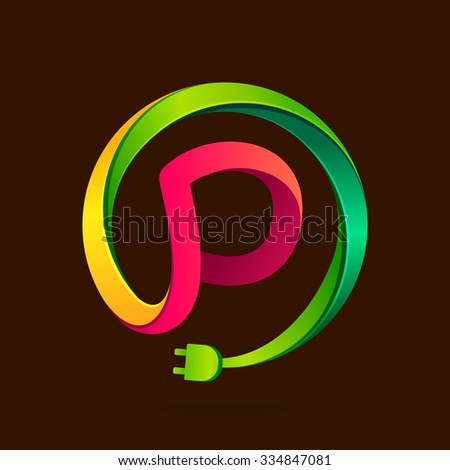P letter with wire plug icon. Vector design template elements for your application or corporate identity.