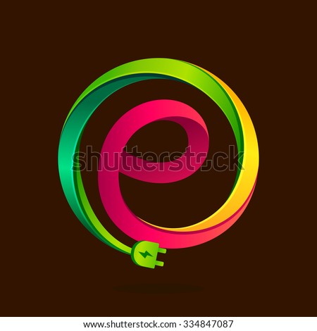 E letter with wire plug icon. Vector design template elements for your application or corporate identity.