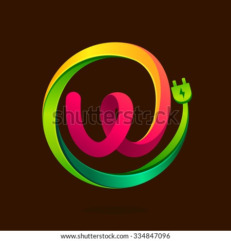 W letter with wire plug icon. Vector design template elements for your application or corporate identity.