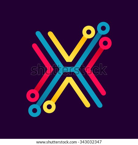 X letter formed by electric line. Font style, vector design template elements for your application or corporate identity.