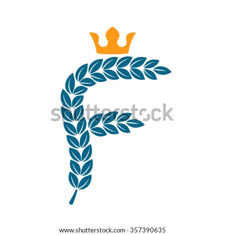 F letter logo formed by laurel wreath with crown. Vector design template elements for your application or corporate identity.