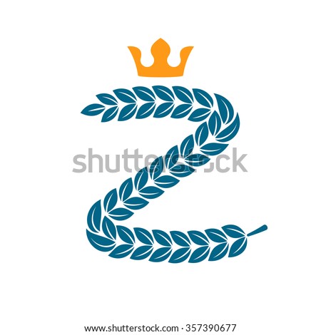 Z letter logo formed by laurel wreath with crown. Vector design template elements for your application or corporate identity.