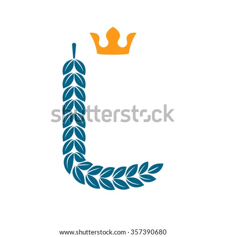 L letter logo formed by laurel wreath with crown. Vector design template elements for your application or corporate identity.