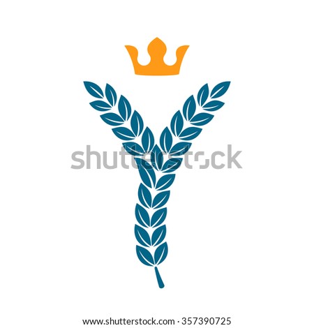 Y letter logo formed by laurel wreath with crown. Vector design template elements for your application or corporate identity.