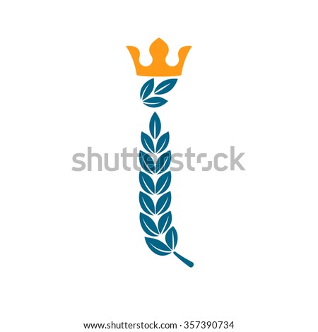 I letter logo formed by laurel wreath with crown. Vector design template elements for your application or corporate identity.