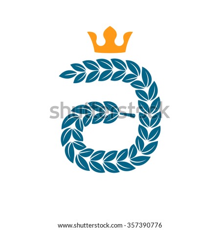 A letter logo formed by laurel wreath with crown. Vector design template elements for your application or corporate identity.