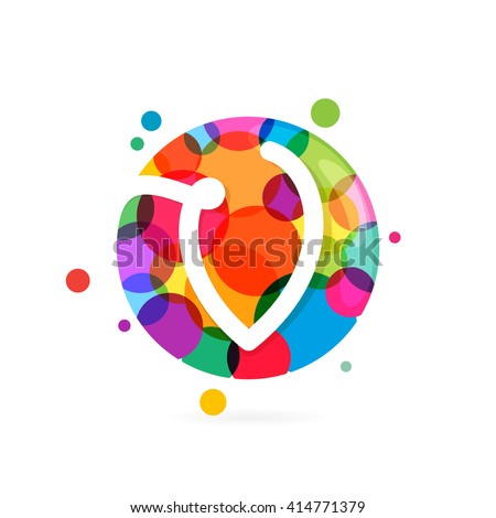 V letter logo in circle with rainbow dots. Font style, vector design template elements for your application or corporate identity.