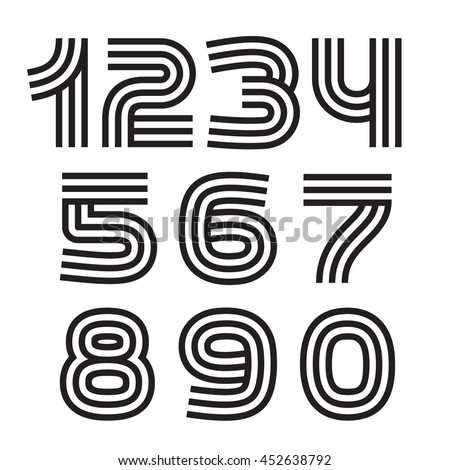 Numbers set logos formed by parallel lines. Vector design for banner, presentation, web page, card, labels or posters.