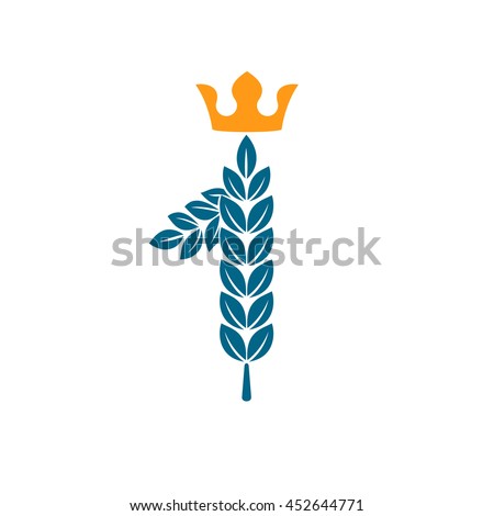 Number one logo formed by laurel wreath with crown. Vector design for banner, presentation, web page, card, labels or posters.