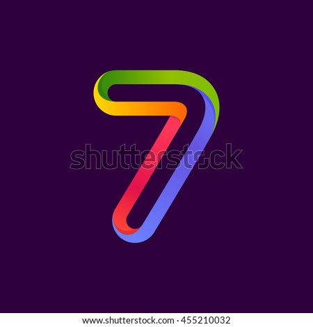 Number seven logo formed by colorful neon line. Vector design for banner, presentation, web page, card, labels or posters.