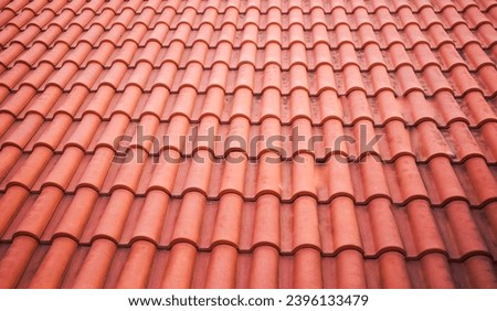 Similar – Image, Stock Photo Red-brown curved roof tiles on the roof of an old building with chimney in the sunshine in Oerlinghausen near Bielefeld on the Hermannsweg in the Teutoburg Forest in East Westphalia-Lippe