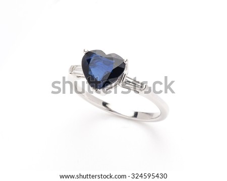Wedding gold diamond ring with sapphire isolated on white background