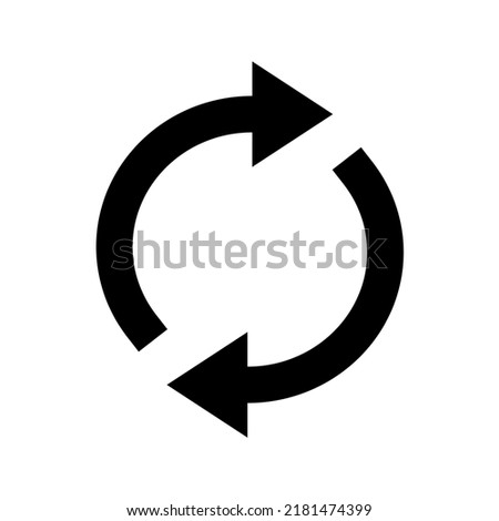 Modern black circular two arrows vector symbol. Flat eps refresh icon illustration. Graphic design element for apps and websites. Concepts of redo, repeat, refresh, recycle, try again and loading.