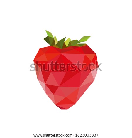 low poly strawberry images. Polygonal berry fruit logo vector illustration.