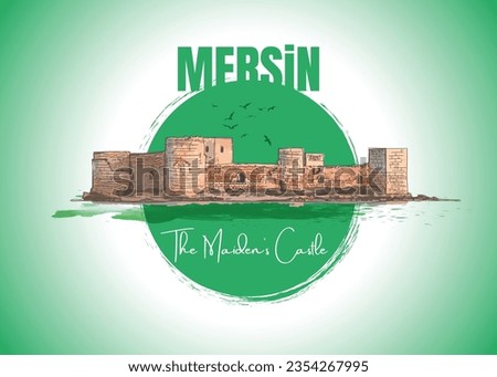 Mersin of Turkey. Maiden's Castle Illustration Design