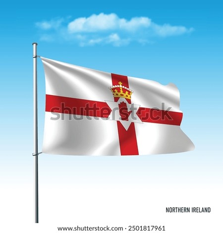 Northern Ireland flag flying on blue sky, vector illustation.