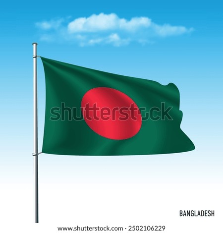 Bangladesh flag flying on blue sky, vector illustation.