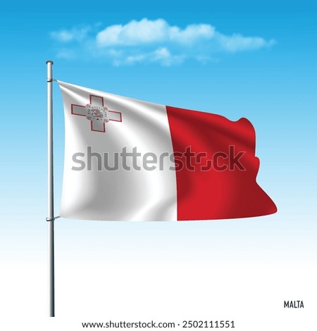 Malta flag flying on blue sky, vector illustation.