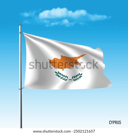 Cyprus flag flying on blue sky, vector illustation.