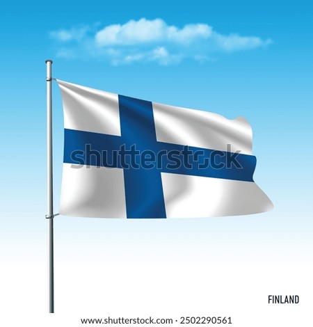 Finland flag flying on blue sky, vector illustation.