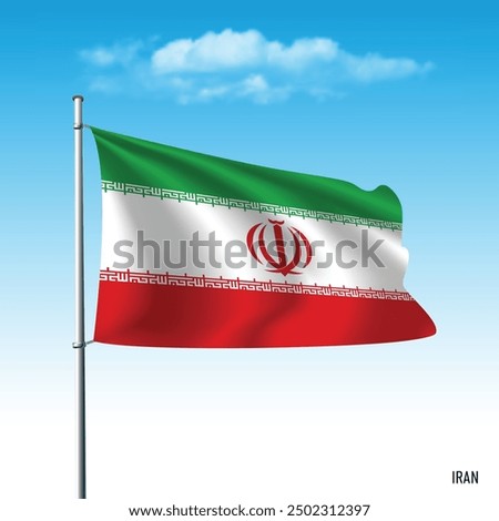 Iran flag flying on blue sky, vector illustation.