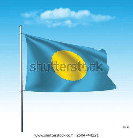 Palau flag flying on blue sky, vector illustation.