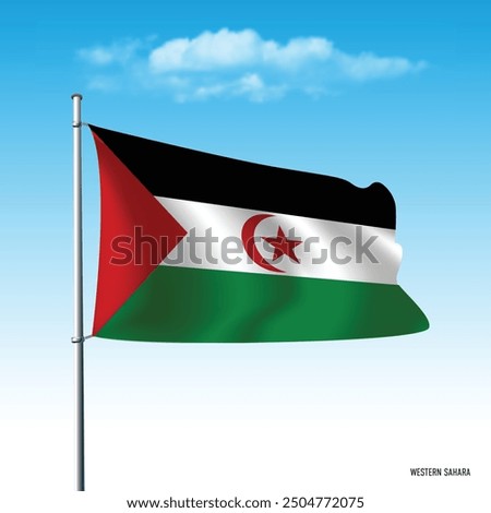 Western Sahara flag flying on blue sky, vector illustation.