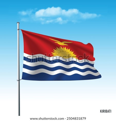 Kiribati flag flying on blue sky, vector illustation.