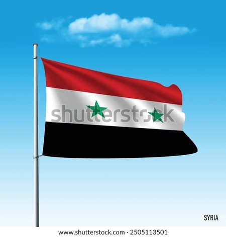 Syria flag flying on blue sky, vector illustration.