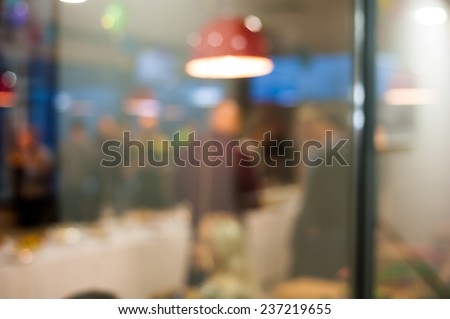People celebrating dining in cafe through window glass background bokeh -  Stock Image - Everypixel