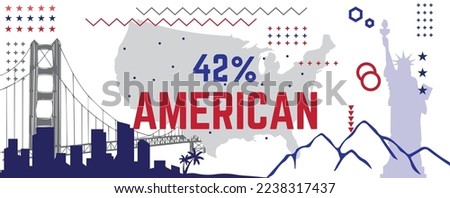 42% percentage American sign label vector art illustration with fantastic font and red blue color background. A True American Design.
