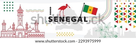 Senegal national day banner with map, flag colors theme background and geometric abstract retro modern green yellow red design. Senegalese flag Africa Vector Illustration.